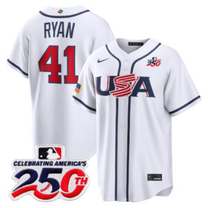 Joe Ryan #41 USA Baseball 250th Patch 2026 World Baseball Classic Home Stadium Jersey - White