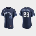 Men's Chicago Cubs #28 Kyle Hendricks Navy 2021 City Connect Flex Base Jersey