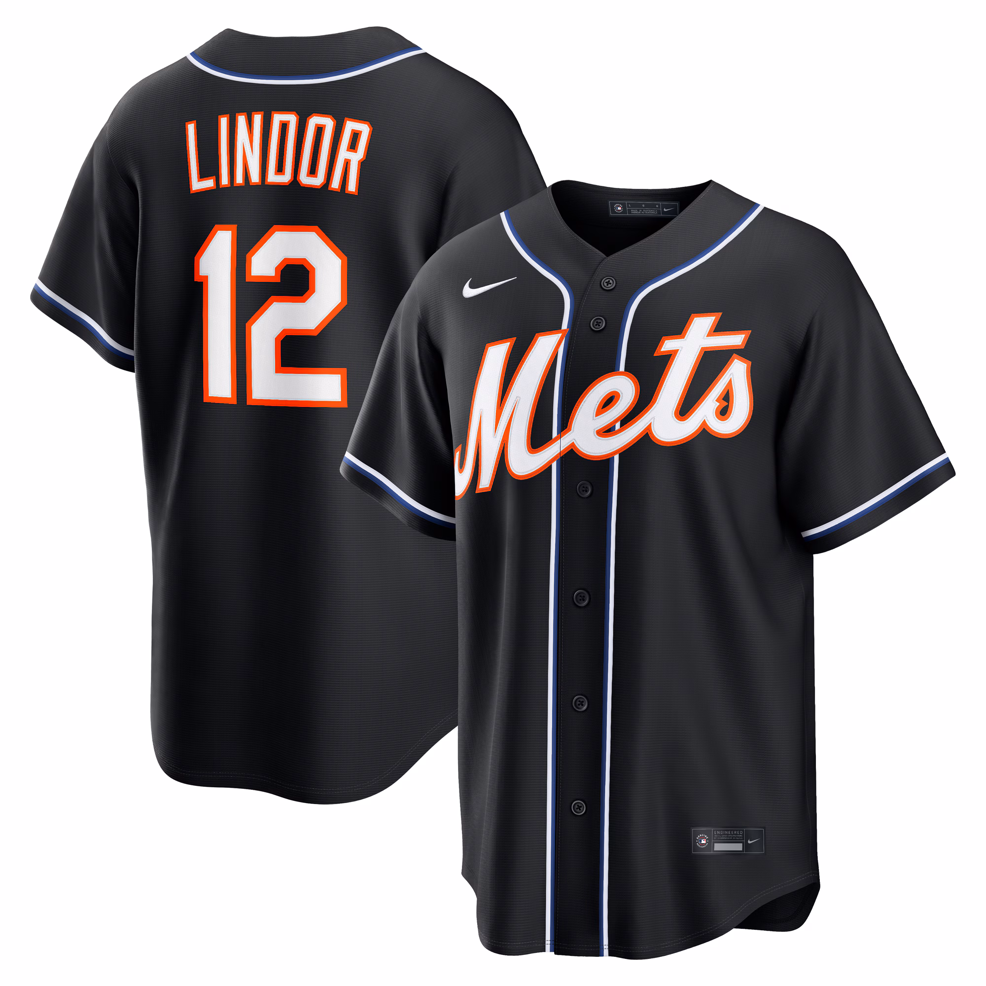 New York Mets Francisco Lindor #12 Fashion Replica Black Out Jersey