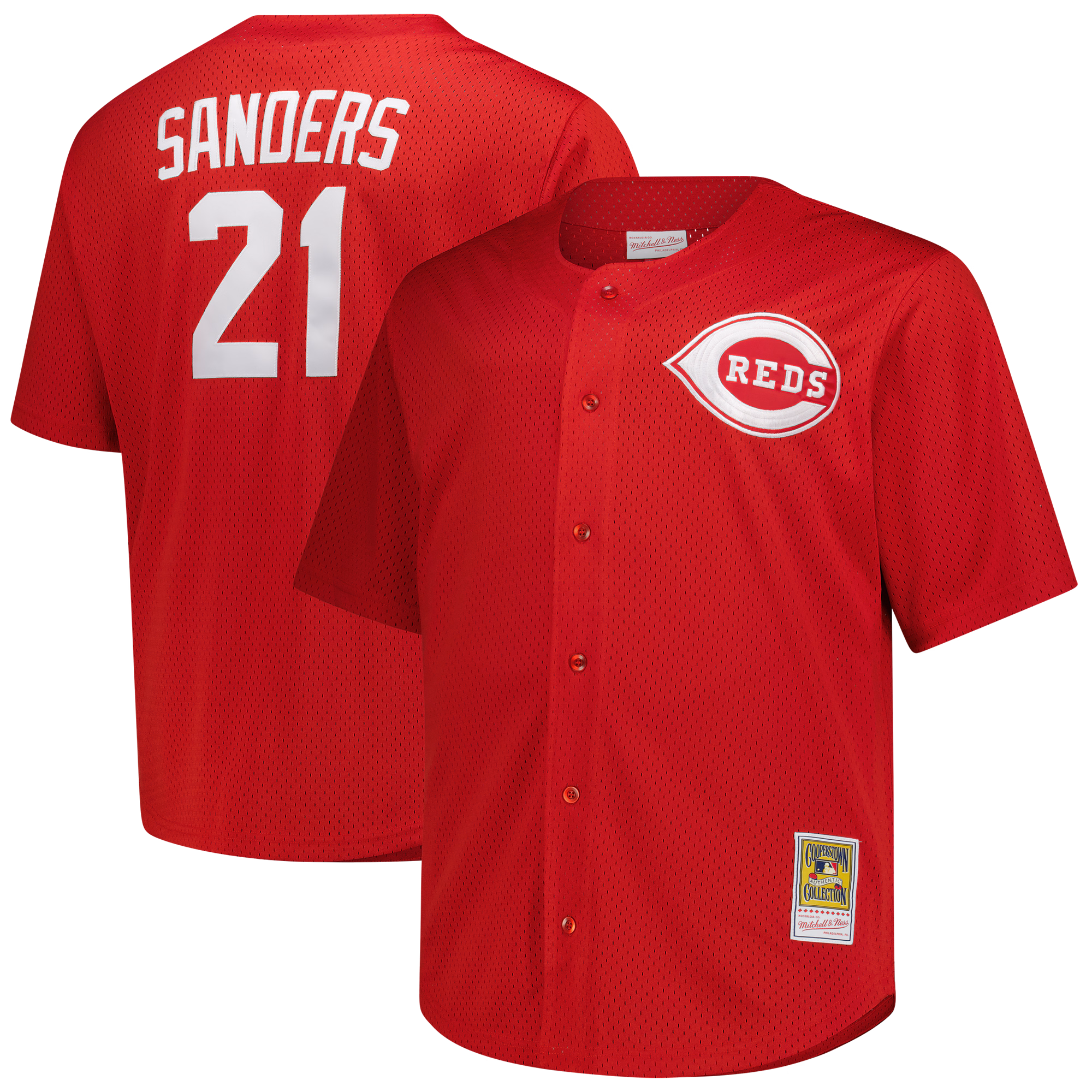 Cincinnati Reds Deion Sanders #21 Mitchell & Ness Red Big & Tall Cooperstown Mesh Batting Practice Jersey