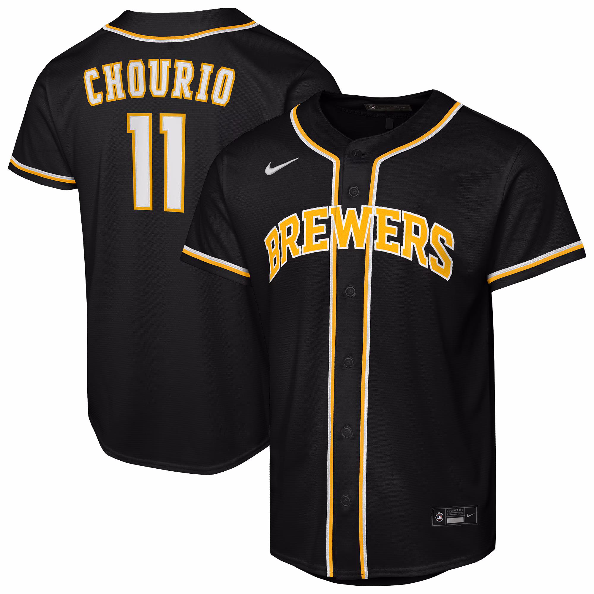 Youth Milwaukee Brewers Jackson Chourio #11 Black Fashion Replica Player Jersey