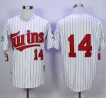 Mitchell And Ness 1991 Minnesota Twins #14 Kent Hrbek White(Blue Strip) Throwback Stitched Jersey