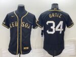 Men's Boston Red Sox #34 David Ortiz Black Golden Stitched Flex Base  Jersey