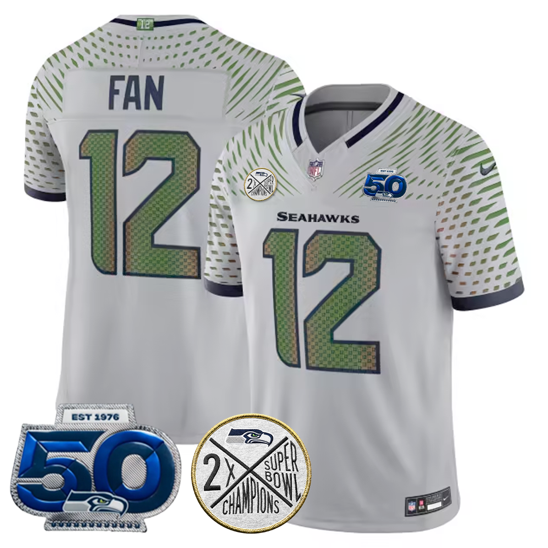 12th Fan #12 Seattle Seahawks Super Bowl 50th Patch Vapor Limited Game Jersey - All Stitched - Image 3
