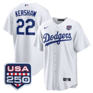 Clayton Kershaw #22 Los Angeles Dodgers 250th Patch Home Replica Jersey - White