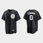 Men's Chicago Cubs #0 Marcus Stroman Black White Official Jersey