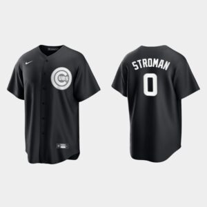 Men's Chicago Cubs #0 Marcus Stroman Black White Official Jersey