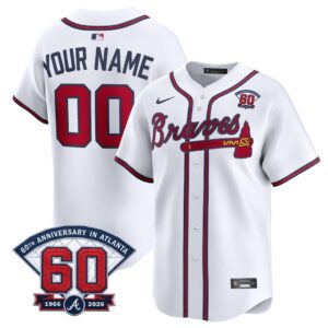 Custom #00 Atlanta Braves 60th Patch Home Limited Player Jersey - White