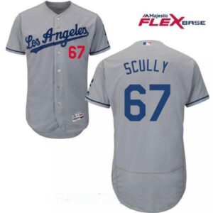 Men's Los Angeles Dodgers #67 Vin Scully Sportscaster Gray Road Stitched Majestic Flex Base Jersey
