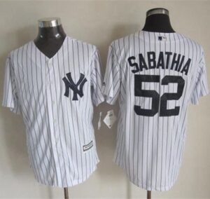 New York Yankees #52 C.C. Sabathia White Strip New Cool Base Stitched Jersey
