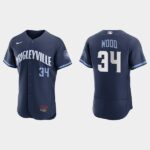 Men's Chicago Cubs #34 Kerry Wood Navy 2021 City Connect Flex Base Jersey