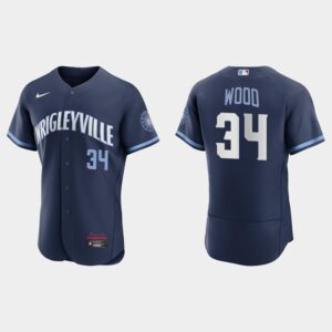 Men's Chicago Cubs #34 Kerry Wood Navy 2021 City Connect Flex Base Jersey