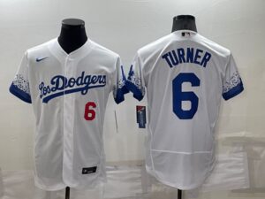 Men's  Los Angeles Dodgers #6 Trea Turner White City Connect Flex Base Stitched Jersey