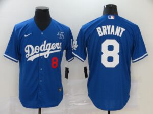 Men's Los Angeles Dodgers #8 Kobe Bryant Blue KB Patch Stitched Cool Base  Jersey