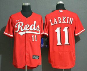 Men's Cincinnati Reds #11 Barry Larkin Red Stitched Flex Base  Jersey