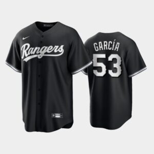 Men's Texas Rangers 2021 All Black Fashion Serise #53 Adolis Garcia Black Cool Base Jersey