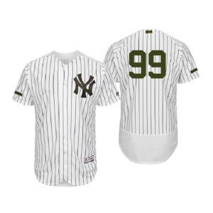 Men's New York Yankees #99 Aaron Judge No Name Majestic Collection White 2018 Memorial Day Flex Base Jersey
