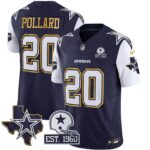 Tony Pollard #20 Cowboys Texas Patch Gold Trim Vapor Jersey - All Stitched