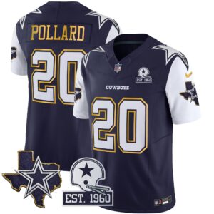 Tony Pollard #20 Cowboys Texas Patch Gold Trim Vapor Jersey - All Stitched