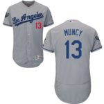 Men's Los Angeles Dodgers #13 Max Muncy Majestic Grey Road 2018 World Series Flex Base Jersey
