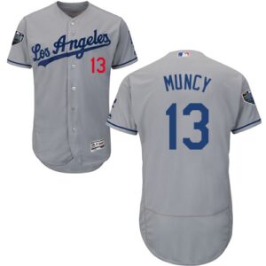 Men's Los Angeles Dodgers #13 Max Muncy Majestic Grey Road 2018 World Series Flex Base Jersey