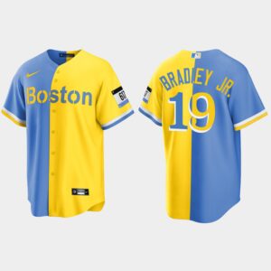 Men's Boston Red Sox #19 Jackie Bradley Jr. City Connect Split Jersey - Blue Gold