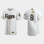 Men's Tampa Bay Rays #8 Brandon Lowe White Golden Edition Flex Base Flex Base Jersey