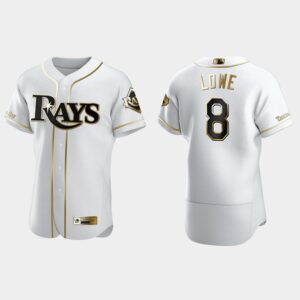 Men's Tampa Bay Rays #8 Brandon Lowe White Golden Edition Flex Base Flex Base Jersey