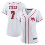 Women's Cincinnati Reds Spencer Steer #7 White Home Replica Jersey