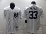 Men's  New York Yankees #33 David Wells White Strip Cool Base Stitched Jersey