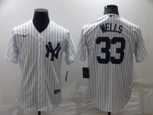 Men's  New York Yankees #33 David Wells White Strip Cool Base Stitched Jersey