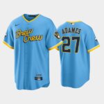 Men's Milwaukee Brewers 2022 City Connect #27 Willy Adames Powder Blue Cool Base Jersey