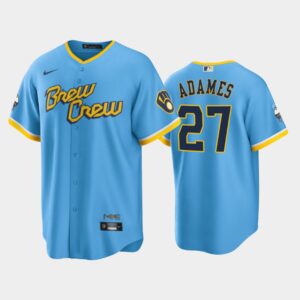 Men's Milwaukee Brewers 2022 City Connect #27 Willy Adames Powder Blue Cool Base Jersey