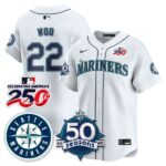 Bryan Woo #22 Seattle Mariners 250th Anniversary & AL West Vapor Premier Limited Jersey - White