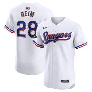Men's Texas Rangers #28 Jonah Heim  White 2024 Gold Collection Elite Player Jersey