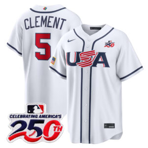 Ernie Clement #5 USA Baseball 250th Patch 2026 World Baseball Classic Home Stadium Jersey - White