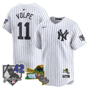 Anthony Volpe #11 New York Yankees Jackie Robinson Patch Collection Limited Jersey - White