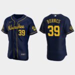 Men's Milwaukee Brewers #39 Corbin Burnes Navy Flex Base Alternate Jersey