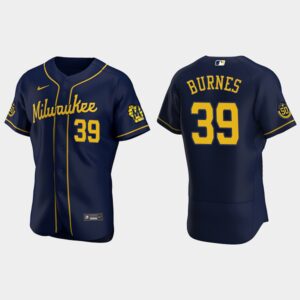 Men's Milwaukee Brewers #39 Corbin Burnes Navy Flex Base Alternate Jersey