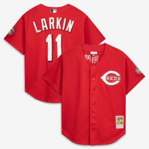Cincinnati Reds Barry Larkin #11 Mitchell & Ness Red Throwback Cooperstown Mesh Batting Practice Jersey