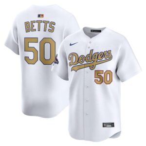 Men's #50 Mookie Betts Los Angeles Dodgers  2025 Gold Collection Limited White Jersey