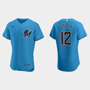 Men's Miami Marlins #12 Jorge Soler Blue Alternate Flex Base Jersey