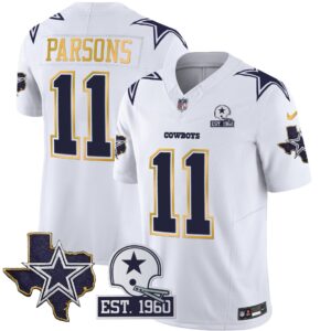 Micah Parsons #11 Cowboys Texas Patch Gold Trim Vapor Jersey - All Stitched