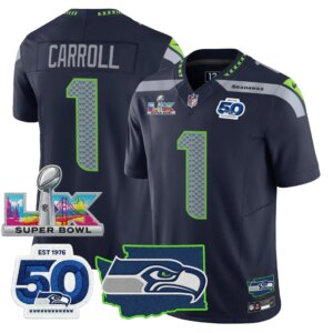Pete Carroll #1 Seattle Seahawks Super Bowl LX Patch Game Jersey - All Stitched