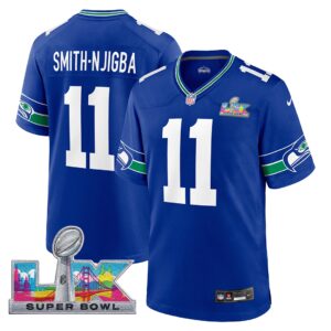 Smith-Njigba #11 Seattle Seahawks Super Bowl LX Patch Royal Throwback Player Game Jersey