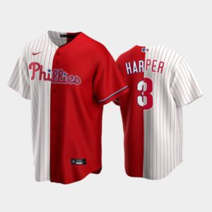Men's Philadelphia Phillies Split Replica #3 Bryce Harper White/Red Jersey