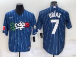 Men's  Los Angeles Dodgers #7 Julio Urias Blue Mexico World Series Throwback Stitched Cool Base Jersey