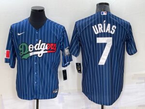 Men's  Los Angeles Dodgers #7 Julio Urias Blue Mexico World Series Throwback Stitched Cool Base Jersey