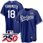 Yoshinobu Yamamoto #18 Los Angeles Dodgers 250th Patch Alternate Jersey - Royal