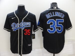 Men's  Los Angeles Dodgers #35 Cody Bellinger Black Throwback Cool Base Jersey